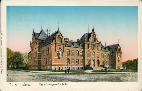 Ansichtskarte Holzminden Neue Baugewerkschule 1908 Goldrand