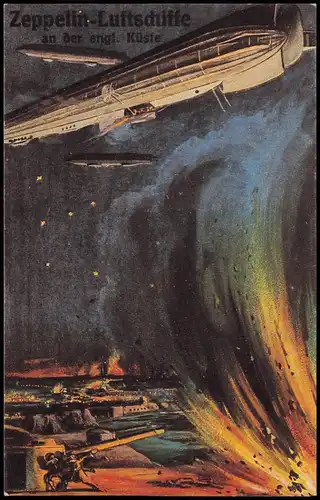 Ansichtskarte  Zeppelin-Luftschiffe an der engl. Küste 1916/1970 REPRO