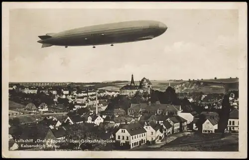 Mylau-Reichenbach (Vogtland) Flugwesen - Zeppelin über der Stadt 1932