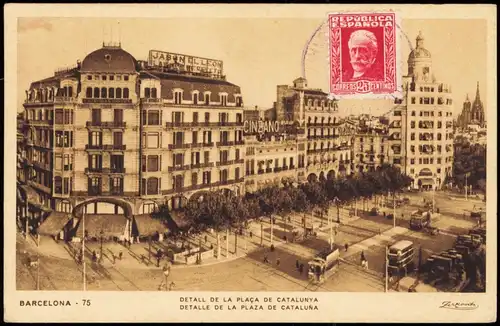 Postales Barcelona DETALL DE LA PLAÇA DE CATALUNYA 1934
