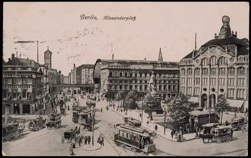 Ansichtskarte Mitte-Berlin Alexanderplatz, Straßenbahn 1916