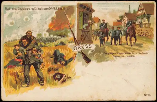 Fröschweiler Frœschwiller 2 Bild Litho AK Militaria Militär Soldaten 1902