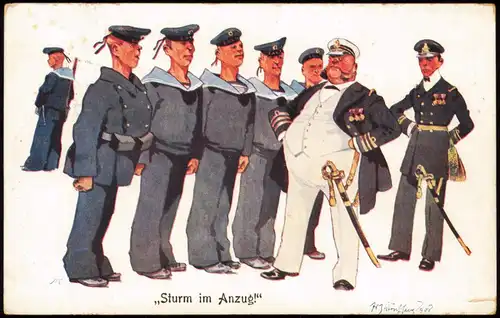 Ansichtskarte  Sturm im Anzug Militaria Scherzkarte Matrosen 1913