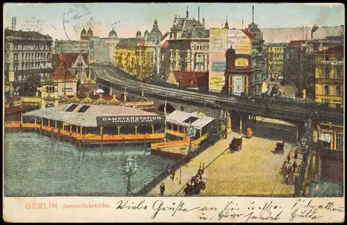 Ansichtskarte Mitte-Berlin Jannowitzbrücke, Dampferstation 1907