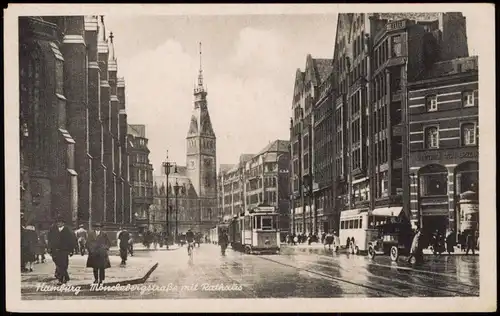 Ansichtskarte Altstadt-Hamburg Mönckebergstraße, Straßenbahn - Verkehr 1939