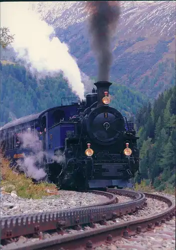 Dampfbahn Furka-Bergstrecke AG Beim Aufstieg in der Zahnstange 1990