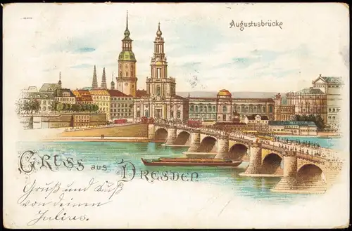 Ansichtskarte Litho AK Dresden Totale, Brücke 1902