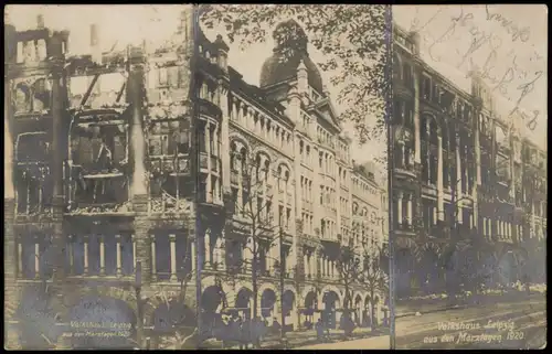 Ansichtskarte Zentrum-Süd-Leipzig 2 Bild Vor und nach den Unruhen 1920