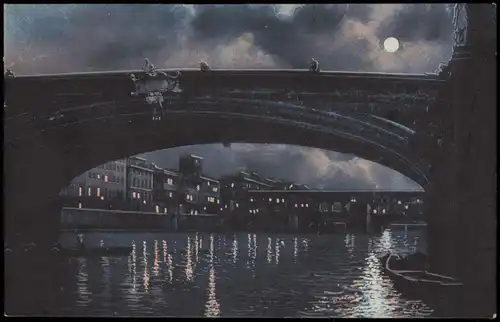 Cartoline Florenz Firenze Fiume Arno col ponte Vecchio b. Mondschein 1916