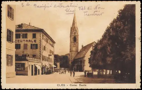 Cartoline Glöß Cles Corso Dante - Südtirol 1926