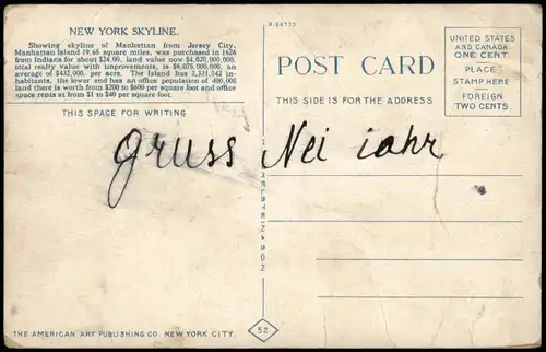 Postcard New York City Sky Line, Dampfer Steamer 1932