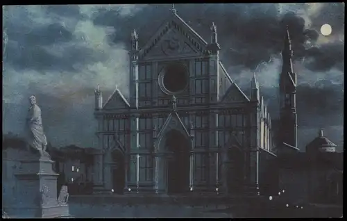 Florenz Firenze Chiesa di Santa Croce e statua di Dante b Mondschein 1925