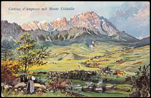 Cartoline Cortina d´Ampezzo mit Monte Cristallo - Künstlerkarte 1912