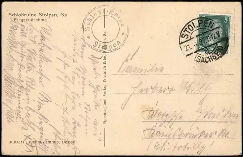 Ansichtskarte Stolpen Luftbild 1927