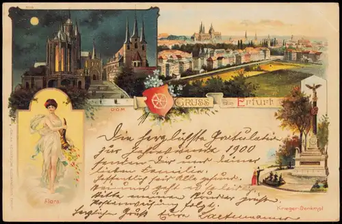 Ansichtskarte Litho AK Erfurt Dom bei Nacht, Flora, Stadt 1899
