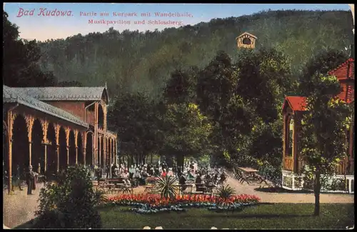 Postcard Bad Kudowa Kudowa-Zdrój Partie am Kurpark mit Wandelhalle 1915