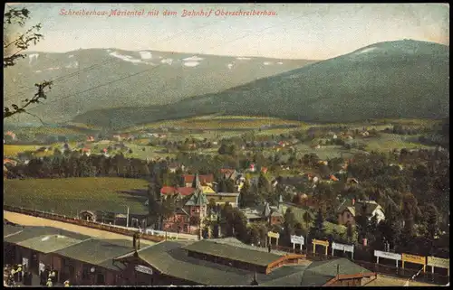 Postcard Mariental-Schreiberhau Szklarska Poręba Bahnhof und Stadt 1912