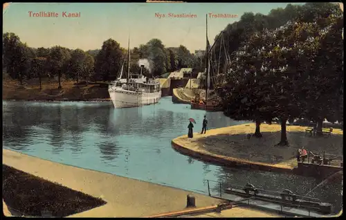 Postcard Trollhättan Kanal Dampfer Steamer 1913  tolle Mehrfachfrankatur