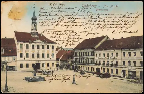 Ansichtskarte Radeberg Marktplatz, Oberstraße 1910