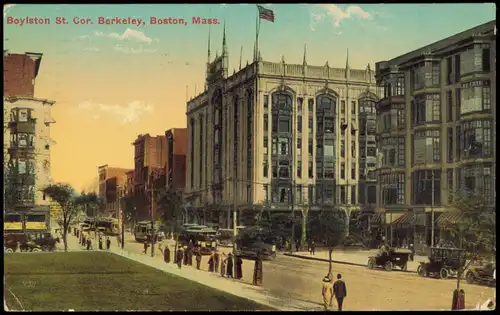 Postcard Boston Boylston St. Cor. Berkeley 1917