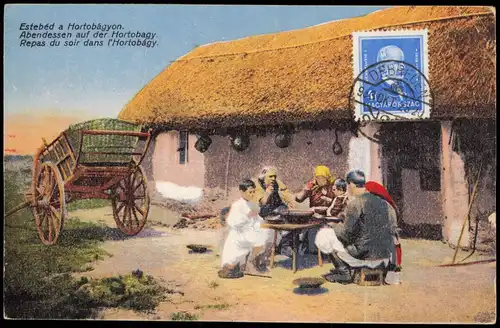 Postcard Hortobagy Hortobágy Typen - Bauern beim Abendessen Magyar 1933