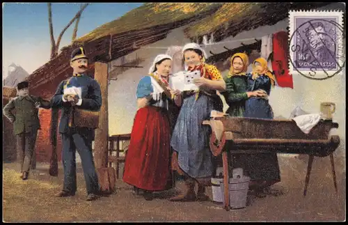 Postcard Hortobagy Hortobágy Typen Postbote und Bauern Magyar 1933