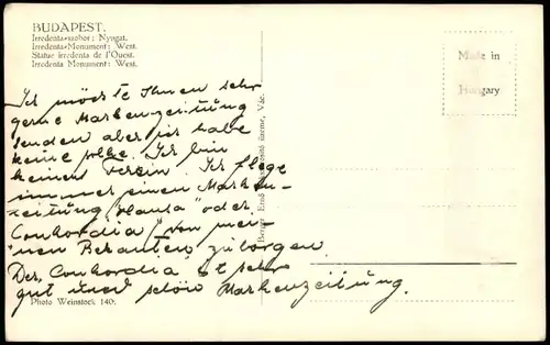Postcard Budapest Irredenta Monument: West. 1932