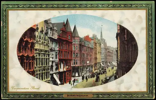 Postcard Birmingham Corporation Street. 1912 Passepartout