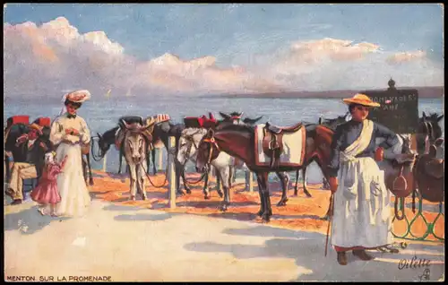 Menton Mentoun/ Mentone Eselkarren Frauen - Sur la Promenade 1911