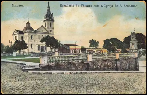 Postcard Manaos Manaus Escadaria do Theatro - Basil Brasil 1910