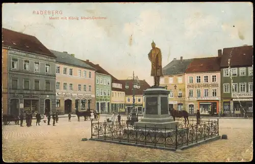 Ansichtskarte Radeberg Markt mit König Albert-Denkmal 1911