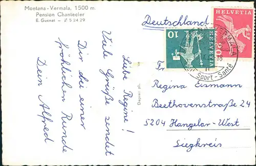 Ansichtskarte Crans-Montana Vermala Pension Chantecler - Gaststube 1962