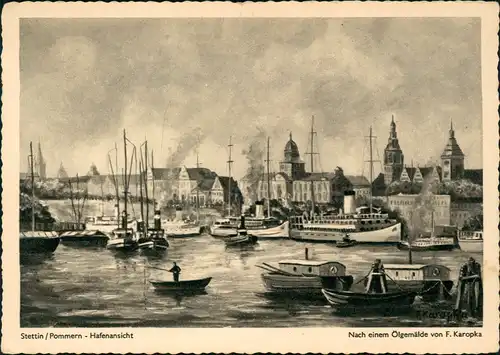 Postcard Stettin Szczecin Künstlerkarte Hafen 1929/1970