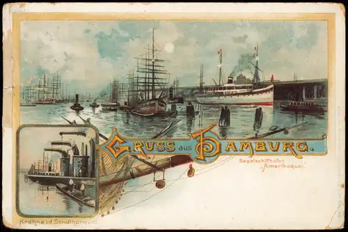 Ansichtskarte Litho AK Hamburg Krähne Sandthorquai, Amerikaquai 1898