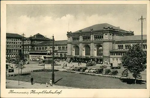 Ansichtskarte Hannover Hauptbahnhof, Vorplatz - Autos 1953