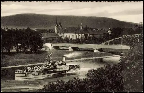 Ansichtskarte Höxter (Weser) Schiff passiert Schloß Kloster Corvey 1950