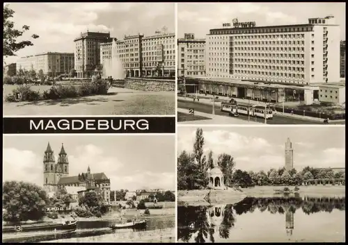 Magdeburg DDR-Mehrbild-AK Wilhelm-Pieck-Allee Interhotel  Kulturpark 1974