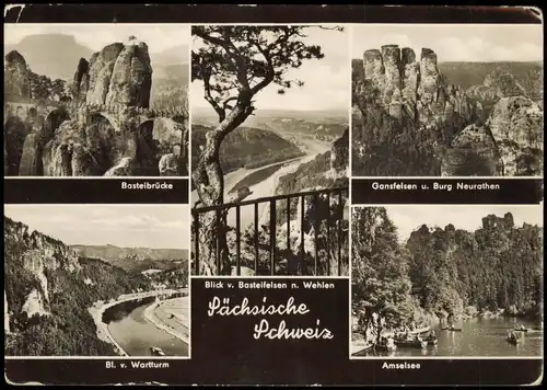 .Sachsen Basteibrücke Gansfelsen u. Burg Neurathen Sächsische Schweiz DDR  1964