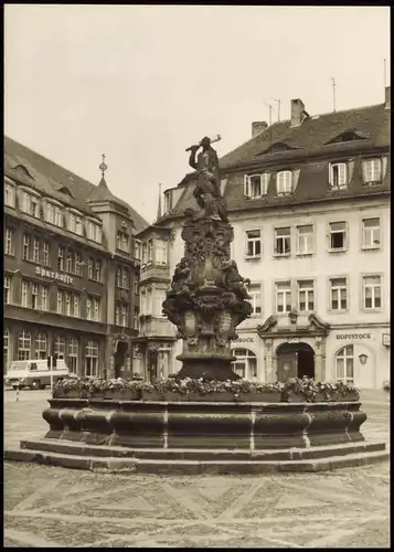 Zittau August-Bebel-Platz mit Sparkasse und Herkulesbrunnen zur DDR-Zeit 1971