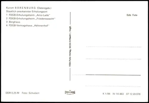 Bärenburg-Altenberg (Erzgebirge) Ortsansichten mit FDGB-Erholungsheimen 1984