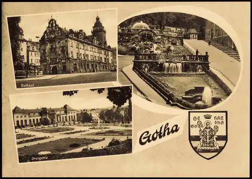 Ansichtskarte Gotha DDR Mehrbildkarte mit Schloss, Orangerie und Rathaus 1963