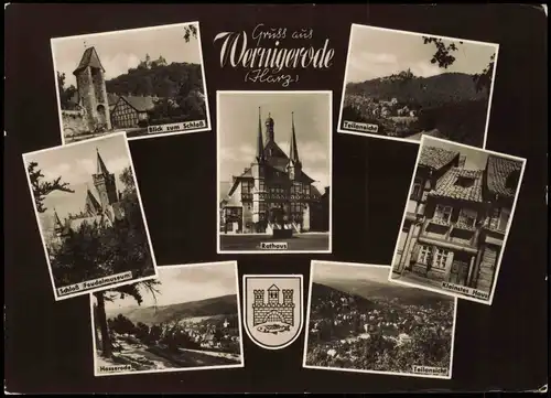 Ansichtskarte Wernigerode Schloss, Hasserode, Kleinstes Haus, Rathaus 1963