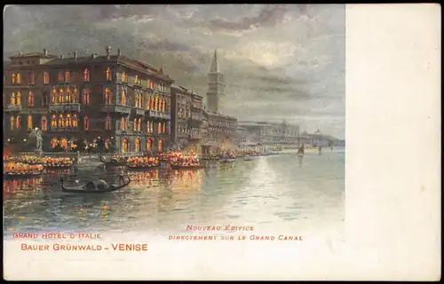 Cartoline Venedig Venezia Grand Hotel Italia bei Mondschein 1911