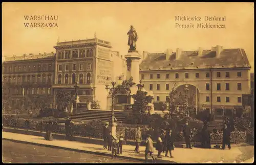 Postcard Warschau Warszawa Pomnik Mickiewicza 1915  gel. Feldpost