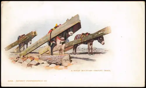 USA United States of America Künstlerkarte A ROCKY MOUNTAIN FREIGHT TRAIN. 1899