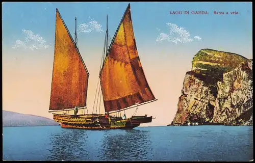 Cartoline Riva del Garda Barca a vela. Segelboot 1914