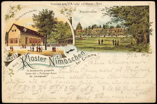 Ansichtskarte Litho AK Grimma Kloster Nimbschen 2 Bild Gruss aus 1895