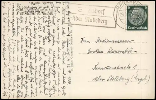 Ansichtskarte Seifersdorf bei Radeberg Wachau   Schloß 1937 Landpoststempel