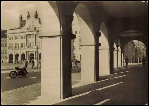 Ansichtskarte Rostock Neue Post und Rathaus zur DDR-Zeit 1958