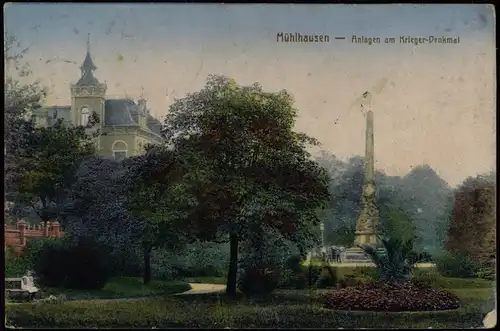 Ansichtskarte Mühlhausen (Thüringen) Anlagen am Krieger-Denkmal 1918